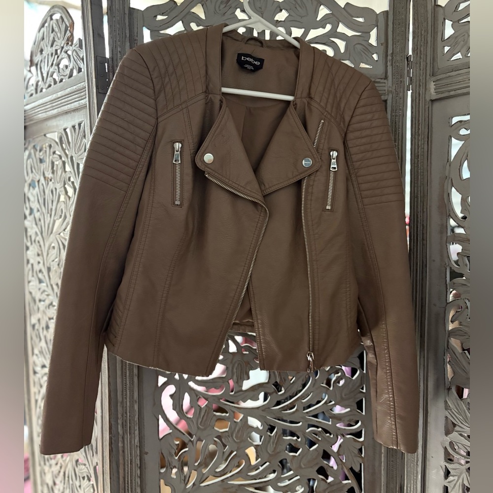 Bebe Taupe Leather Jacket